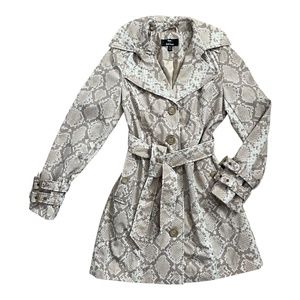 Dennis by Dennis Basso Python Snake Print Vinyl Trench Coat Satin